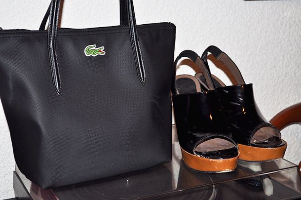 lacoste bag in black, lola cruz wedges fashion blogger, black wedges