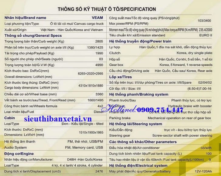 Bán khuyến mãi xe tải veam vt200,Hyundai vt200(2t),Hyundai vt250(2t5)