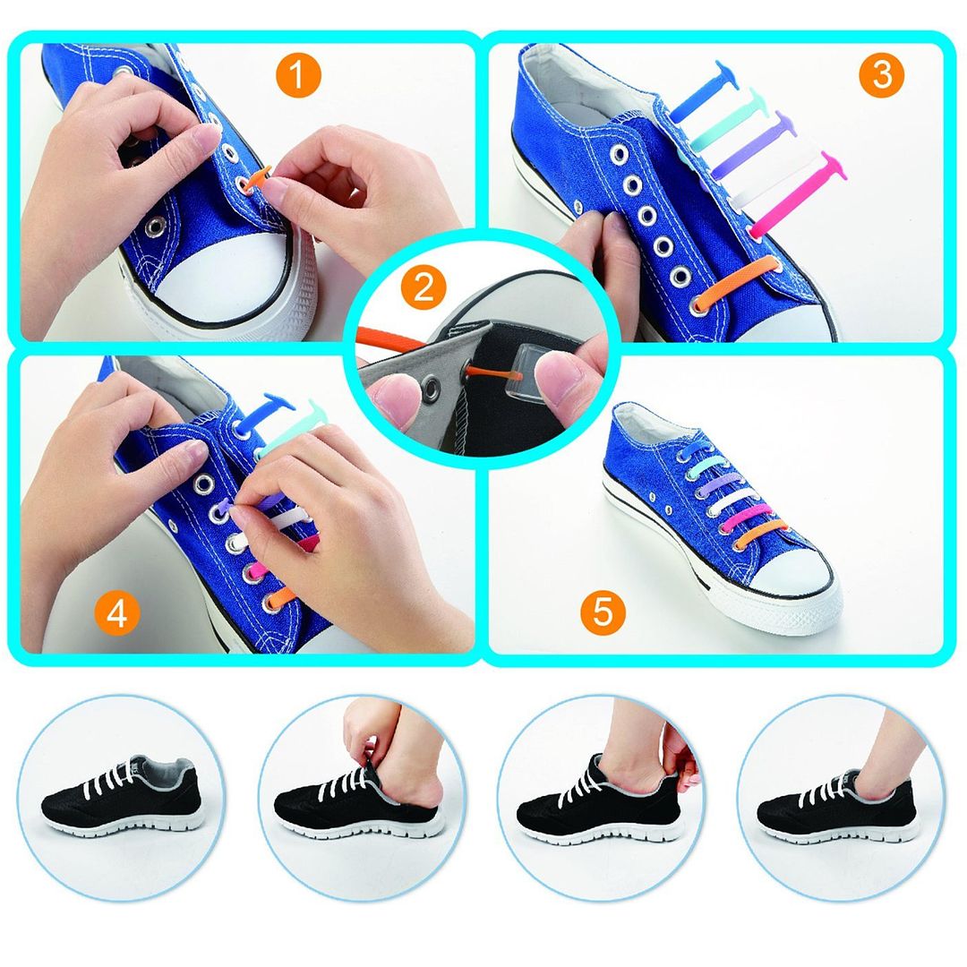 No Tie Elastic Silicone Shoe Laces Shoelaces Sneakers Runners Child ...